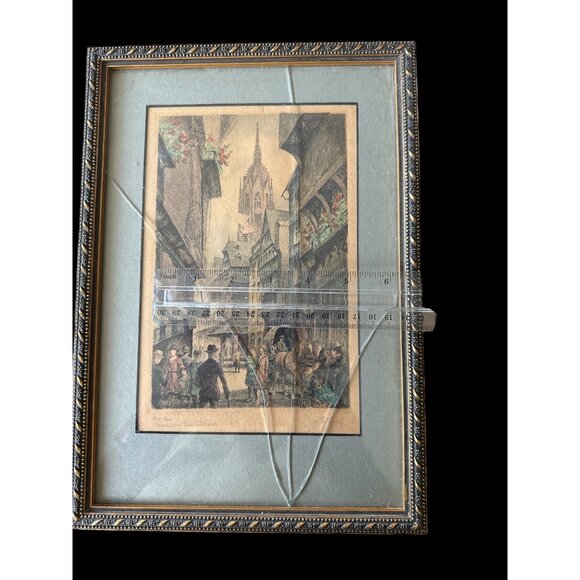 Vintage Etching Frankfurt Germanys Mainfest Scene August 2 Signed Artist Unknown - Picture 5 of 6
